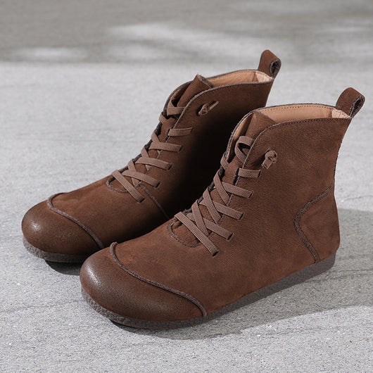 Botas Retro de Cuero con Caña Alta y Costura Decorativa para Mujer - Image 12