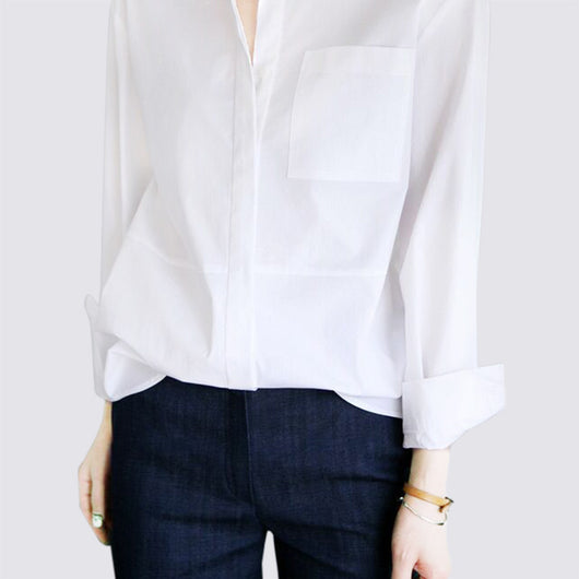Camisa Blanca Suelta de Corte Profesional para Mujer - Image 2