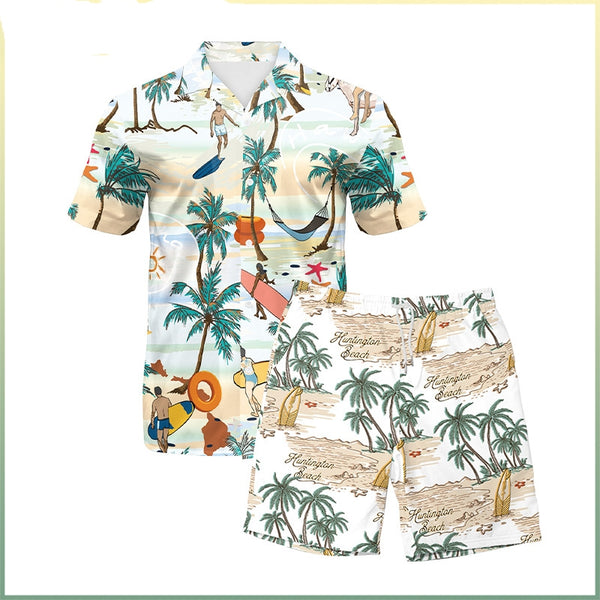 Conjunto de Dos Piezas: Shorts y Camisa Estampada para Playa y Viajes