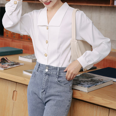 Blusa de Gasa con Cuello en V y Mangas Abullonadas - Image 9