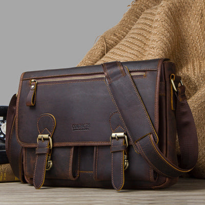 Bolsa Cruzada de Cuero Crazy Horse Estilo Retro para Hombre - Image 9