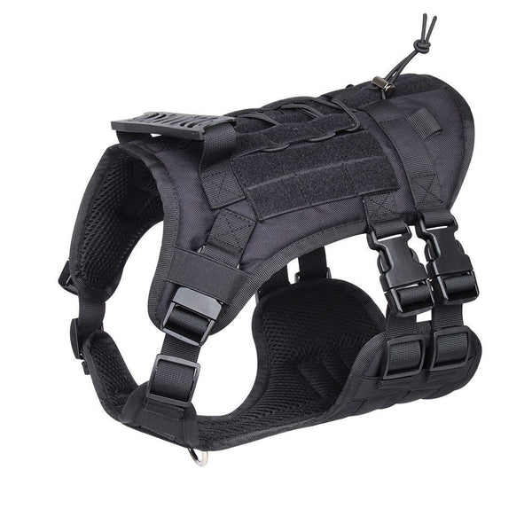 Light grey tactical dog harness made of Oxford cloth with mesh padding, adjustable straps, a top handle, and D-ring. - Image 6