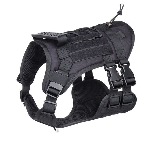 Light grey tactical dog harness made of Oxford cloth with mesh padding, adjustable straps, a top handle, and D-ring. - Image 6