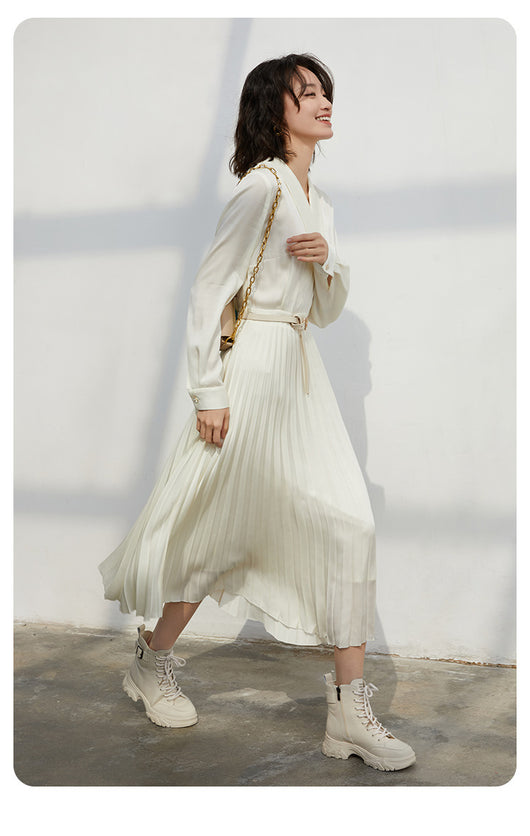 Vestido de Seda con Patchwork y Pliegues para Mujer - Image 11