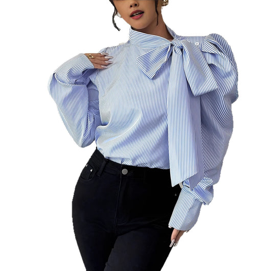 Blusa Elegante con Lazo en el Cuello y Mangas Largas para Mujer - Image 5