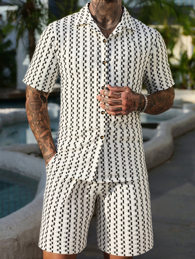 Conjunto Casual de Camisa a Rayas y Shorts para Hombre - Image 10