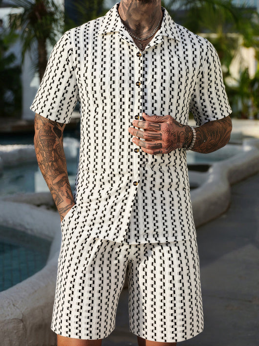 Conjunto Casual de Camisa a Rayas y Shorts para Hombre - Image 10