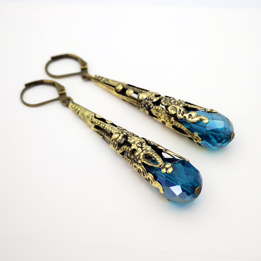 Aretes Largos de Cristal Vintage Lujo con Diseño Floral - Image 10