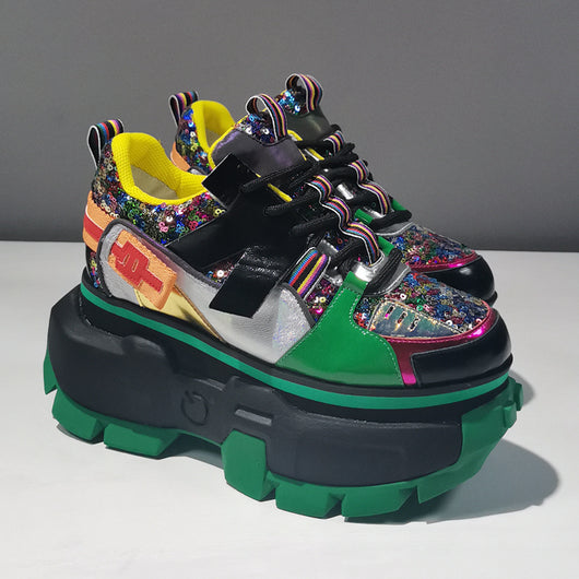 Zapatos Plataforma con Lentejuelas de Cuero y Bloques de Color - Image 4