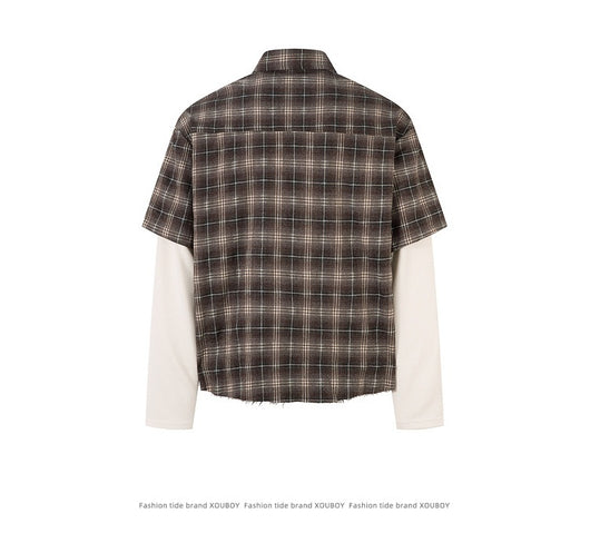 Camisa Hombre Otoño Manga Larga Tie-Dye Cuadros Estilo Retro Americano - Image 13