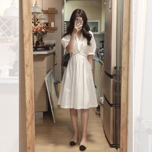 Vestido Camisero Vintage Francés con Temperamento Sofisticado