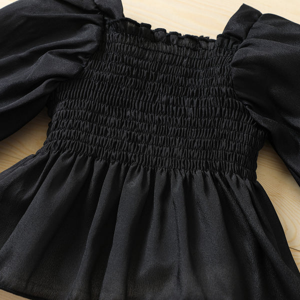Conjunto Elegante: Blusa Manga Larga Cuello Cuadrado con Falda Acampanada