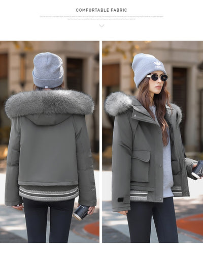 Abrigo de Mujer con Cuello de Pelaje Ruso - Algodón Acolchado Premium - Image 10