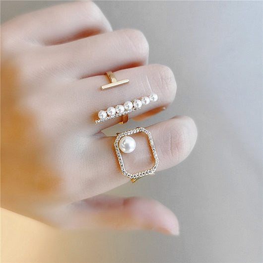Anillo de Circonita Hueco Cuadrado con Perla Micro-engarzada - Image 8