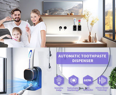 Black automatic toothpaste dispenser with rose gold trim, wall-mounted with sensor for hands-free use. - Image 9