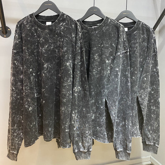 Camiseta Vintage Desgastada de Manga Larga con Cuello Redondo