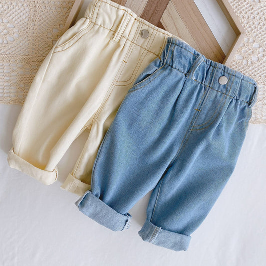 Jeans Casuales de Cintura Alta para Niña en Colores Sólidos - Image 2