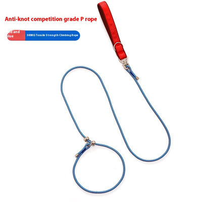 Red anti-knot competition grade P rope dog leash with a padded handle and metal hardware. - Image 7