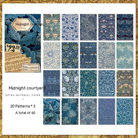 Set of 60 sheets of retro artistic decorative paper with 20 unique floral and botanical patterns in red, maroon, and gold. - Image 4