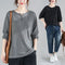 Blusa Suelta y Entallada Talla Grande Cuello Redondo Color Liso