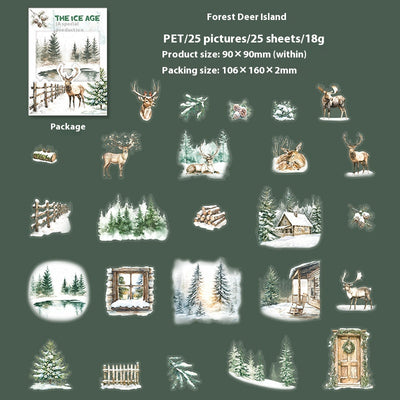 A set of 25 PET stickers featuring winter landscapes, ice castles, deer, wolves, and an ice queen in a snowy fantasy theme. - Image 8