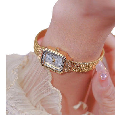 Reloj Cuadrado Dorado de Temperamento Minimalista en Trigo - Image 4
