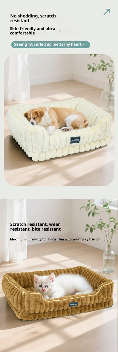 Cama para Mascotas Grande Cuadrada con Pelaje de Conejo a Rayas - Image 14