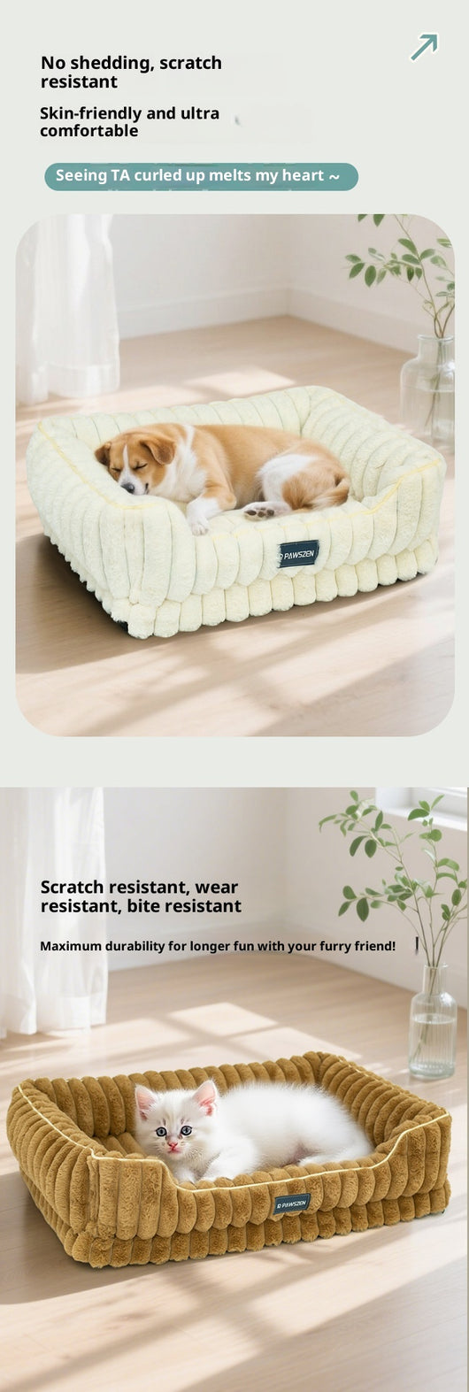 Cama para Mascotas Grande Cuadrada con Pelaje de Conejo a Rayas - Image 14
