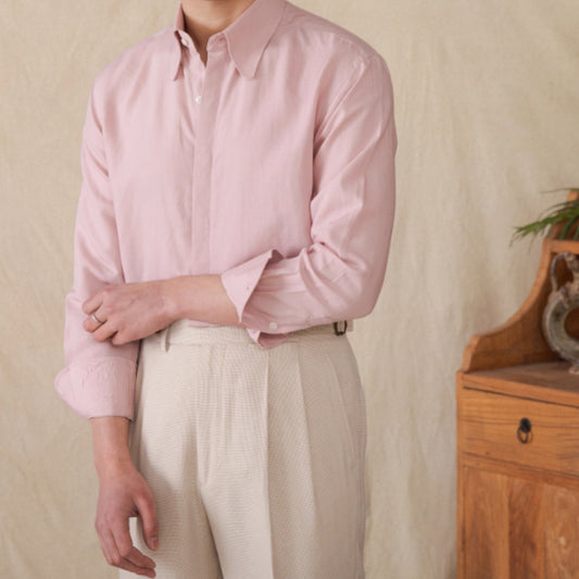 Camisa de Lino Lyocell Drapeado con Mangas Largas Suave al Tacto