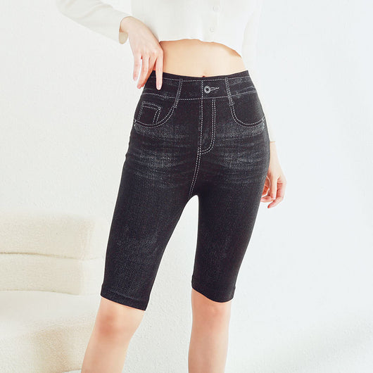 Shorts Capri de Talle Alto Elástico con Efecto Denim - Shorts de Seguridad - Image 13