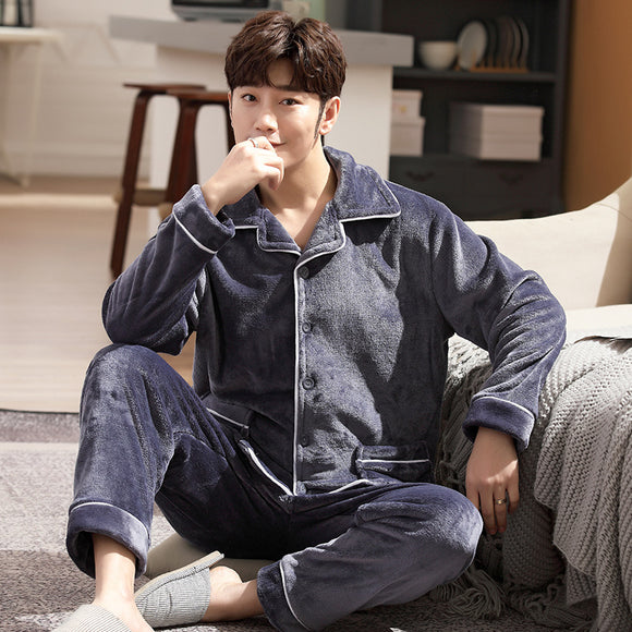 Pijama de Franela para Hombre con Solapa - Abrigo Cardigan Otoño e Invierno