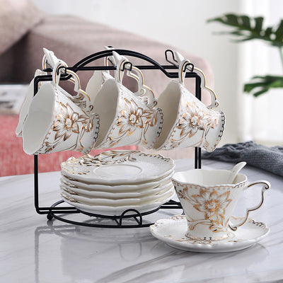 Taza de Café Porcelana Fina con Encaje Decorativo