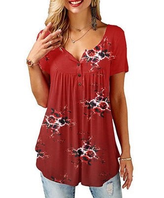 Camiseta Cuello V Estampada para Mujer - Manga Corta Europeo Americano - Image 21