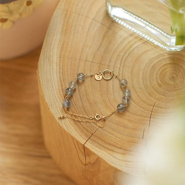 Pulsera de Cuarzo Aguamarina y Cristal Dorado para Mujer