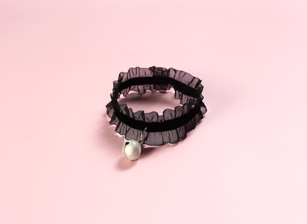 Collar Ajustable de Terciopelo y Encaje con Campana para Mascotas y Repelente de Insectos