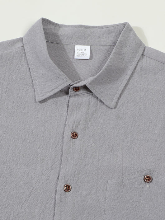 Camisa Cardigan Lino Hombre Fit Relajado Color Sólido - Image 23