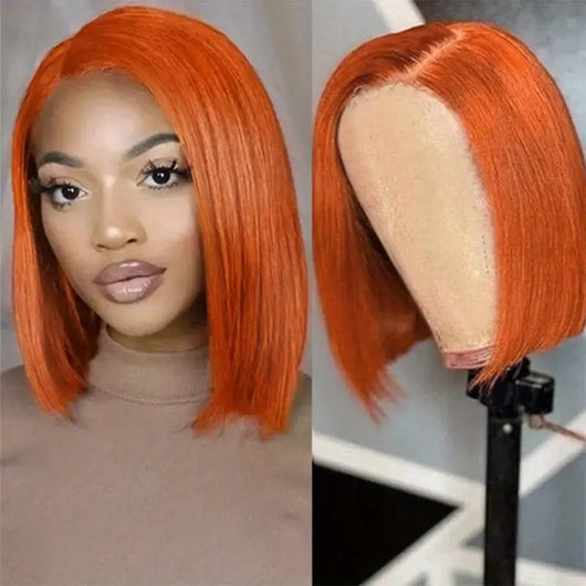 Peluca Bob Liso Jengibre Naranja Cabello Natural 13x4 - Image 12