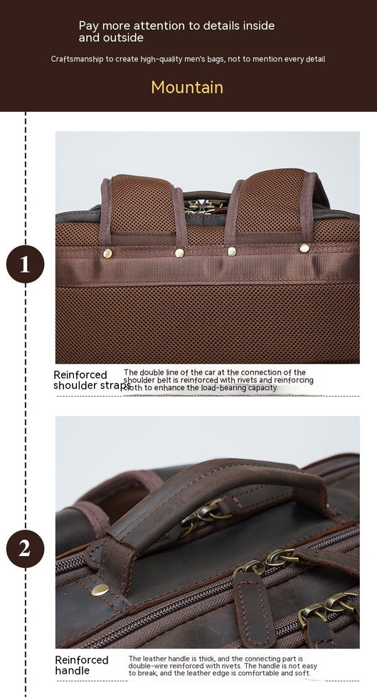Mochila de Viaje en Cuero Crazy Horse Retro 17 Pulgadas - Backpack de Cuero Premium para Hombre - Image 16