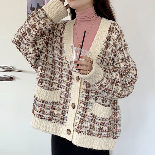 Cardigan Tejido Holgado Multicolor de Manga Larga para Mujer - Image 9