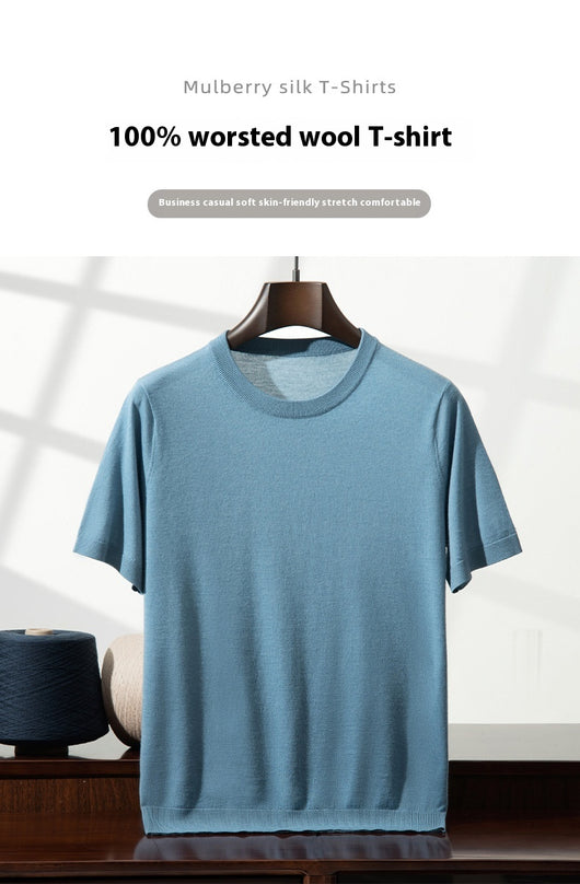 Camiseta Manga Corta Hombre Cuello Redondo Tejida Suelta Casual - Image 18