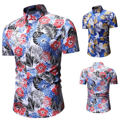 Camisa Floral de Playa para Hombre - Manga Corta de Verano
