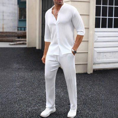 Conjunto de Camisa y Pantalón Liso Primavera Verano para Hombre - Image 3