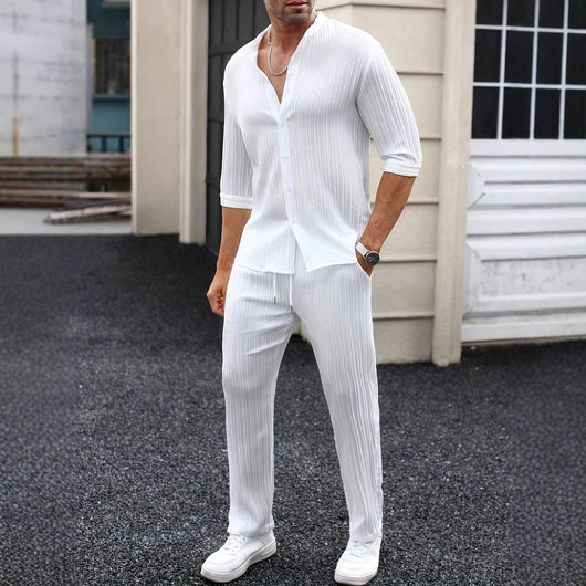 Conjunto de Camisa y Pantalón Liso Primavera Verano para Hombre - Image 3