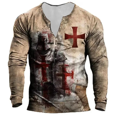 Camiseta Manga Larga para Hombre con Botones de Solapa Abierta e Impresión Digital - Image 37