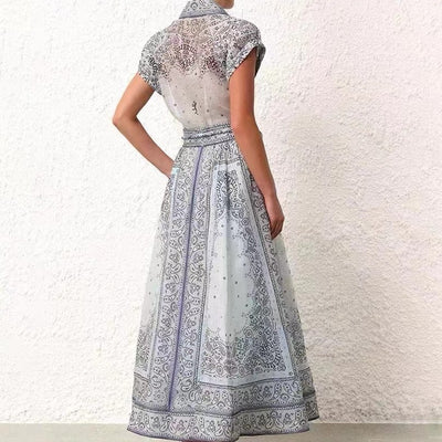 Conjunto Elegante Otoño Invierno: Blusa Estampada de Diseñador + Falda Larga con Cordón - Image 5