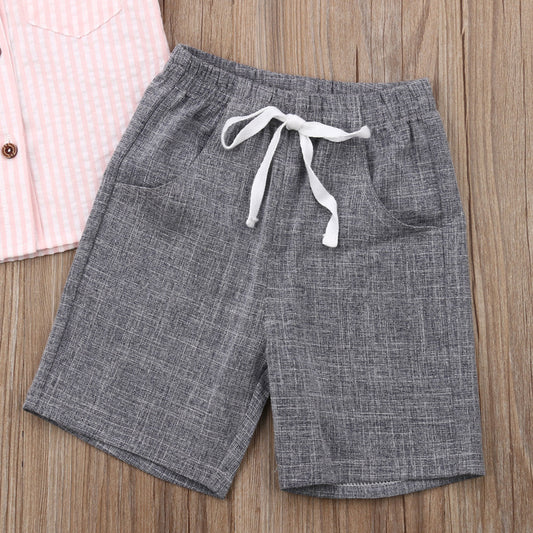 Conjunto Infantil de Camisa y Pantalones Cortos a Rayas con Cuello Solapa - Image 2