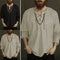 Camisa Holgada con Cordones y Estampado de Cuello V Manga Larga para Hombre