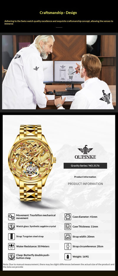 Reloj de Lujo Dorado para Hombre con Tourbillón Resistente al Agua - Image 8