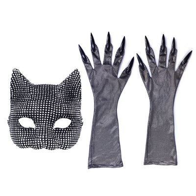 Traje de Gata Sexy con Máscara y Guantes de Diamantes para Halloween - Image 8