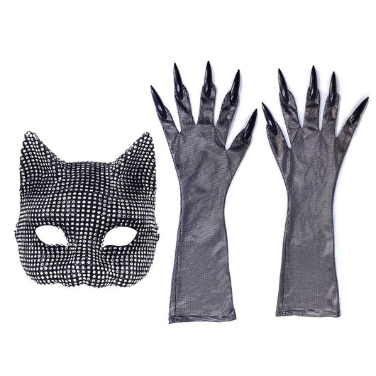 Traje de Gata Sexy con Máscara y Guantes de Diamantes para Halloween - Image 8